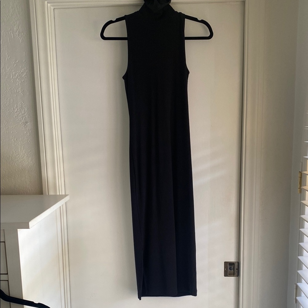 Black Cotton Ribbed Midi Dress